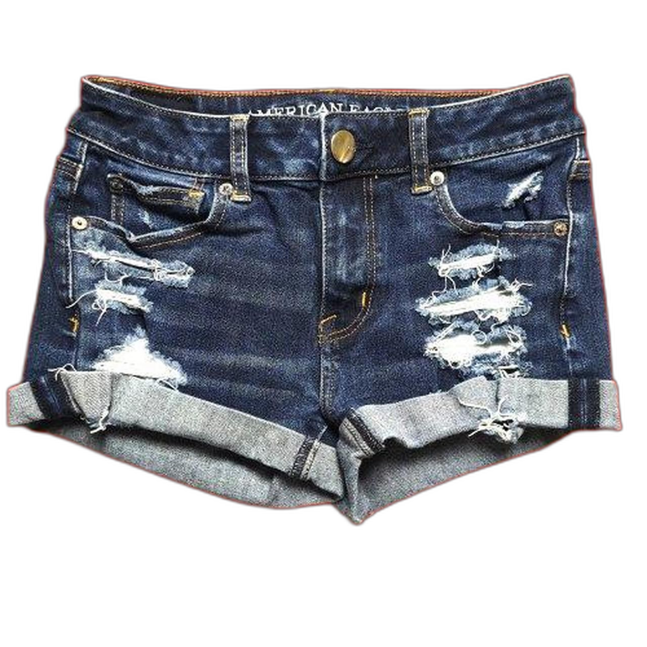 American Eagle Hi-Rise Shortie Denim Shorts Womens 0 Dark Wash Distress Stretch